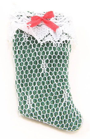 Stocking, Lace over Green Fabric